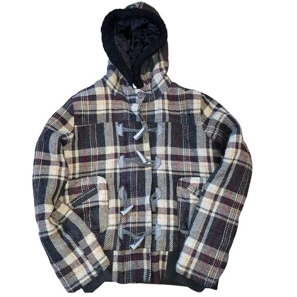 O'NEILL VTG Hoodie Grey Plaid Acrylic Wool Blend Jacket Long Sleeve Size Large - Picture 1 of 8